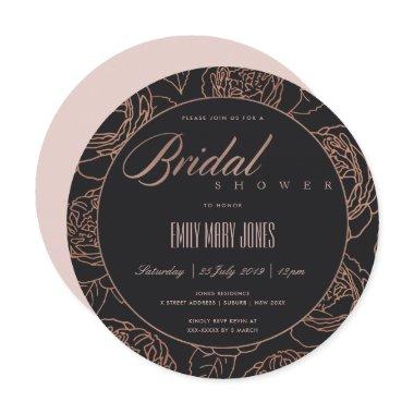 BLUSH PINK ROSE GOLD BLACK FLORAL BRIDAL SHOWER Invitations