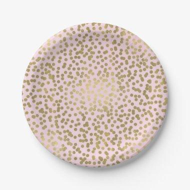 Blush Pink Rose & Gold Dots Confetti Elegant Glam Paper Plates