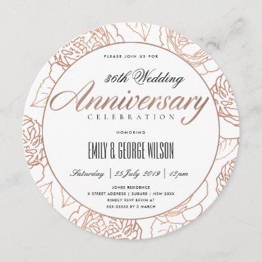 BLUSH PINK ROSE GOLD FLORAL ANY YEAR ANNIVERSARY Invitations