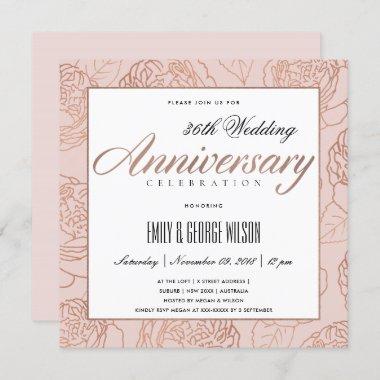 BLUSH PINK ROSE GOLD FLORAL ANY YEAR ANNIVERSARY Invitations