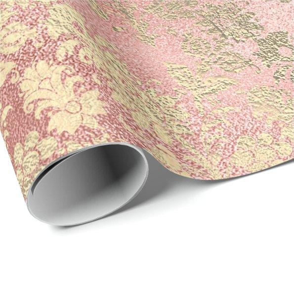 Blush Pink Rose Gold Floral Powder Glass Luxury Wrapping Paper