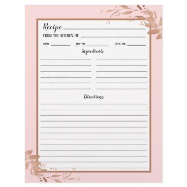 Blush Pink Rose Gold Foliage Recipe Binder Page