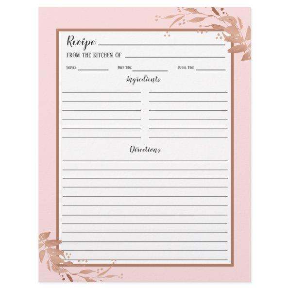 Blush Pink Rose Gold Foliage Recipe Binder Page