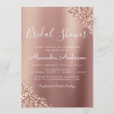 Blush Pink - Rose Gold Glitter Bridal Shower Invitations