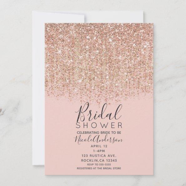 Blush Pink & Rose Gold Glitter Bridal Shower Invitations