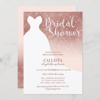 Blush Pink Rose Gold Glitter Dress Bridal Shower Invitations