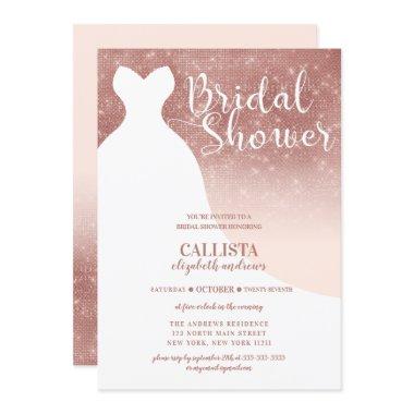 Blush Pink Rose Gold Glitter Dress Bridal Shower Invitations