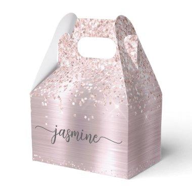 Blush Pink Rose Gold Glitter Metal Monogram Name Favor Boxes