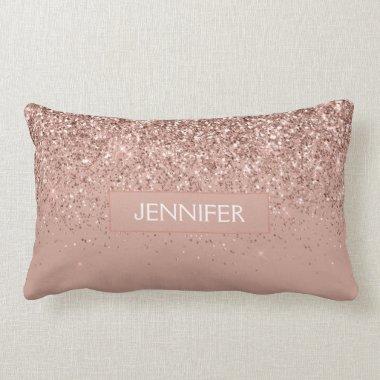 Blush Pink Rose Gold Glitter Monogram Lumbar Pillow