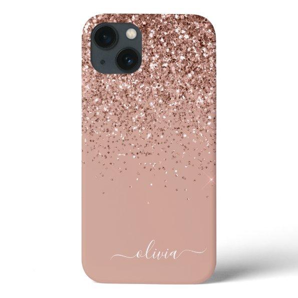 Blush Pink Rose Gold Glitter Monogram Name Case-Ma iPhone 13 Case