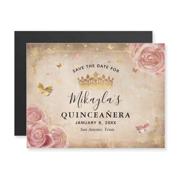 Blush Pink Rose Gold Quince Save the Date Magnets