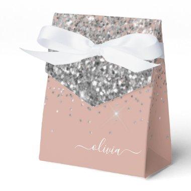 Blush Pink Rose Gold Silver Glitter Monogram Favor Boxes
