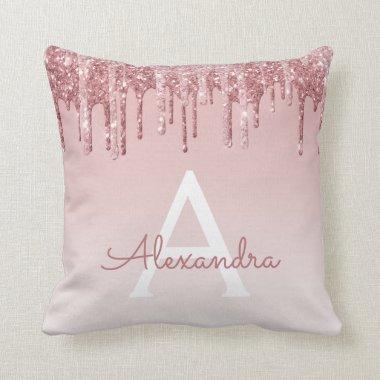 Blush Pink - Rose Gold Sparkle Glitter Monogram Throw Pillow
