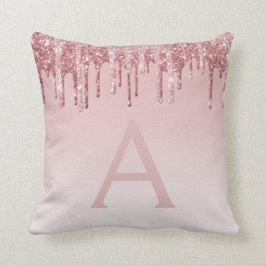 Blush Pink - Rose Gold Sparkle Glitter Monogram Throw Pillow