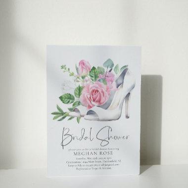 Blush Pink Rose Satin High Heels Bridal Shower Invitations