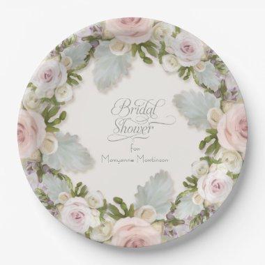 Blush Pink Rose Succulent Foliage Bridal Shower Paper Plates