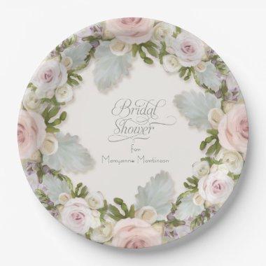 Blush Pink Rose Succulent Foliage  Paper Plates