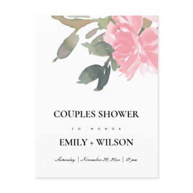 BLUSH PINK ROSE WATERCOLOR FLORAL COUPLES SHOWER INVITATION POST
