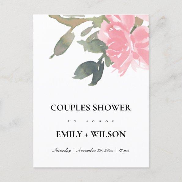 BLUSH PINK ROSE WATERCOLOR FLORAL COUPLES SHOWER INVITATION POSTInvitations