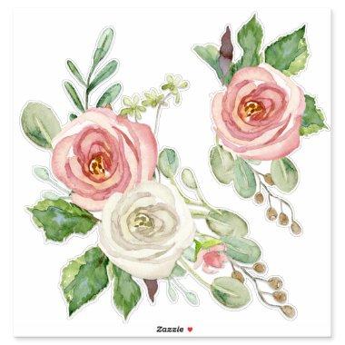 Blush Pink Rose Watercolor Floral w Foliage Sticker