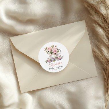 Blush Pink Roses Bridal Luncheon Tea Brunch Classic Round Sticker