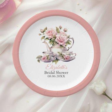 Blush Pink Roses  Tea Brunch Paper Plates