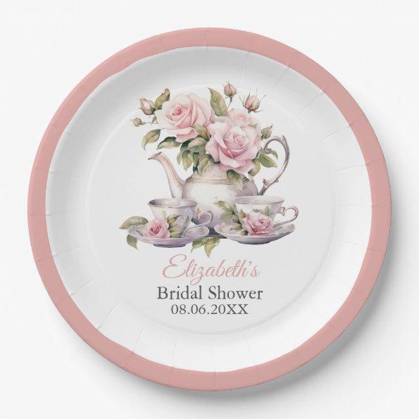 Blush Pink Roses  Tea Brunch Paper Plates