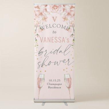 Blush pink roses champagne bridal shower welcome retractable banner