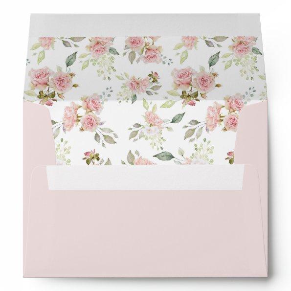 Blush Pink Roses Pre-Printed Return Address Envelope