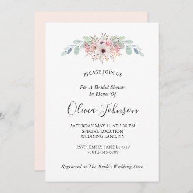 Blush Pink Rustic Eucalyptus Bridal Shower Invitations