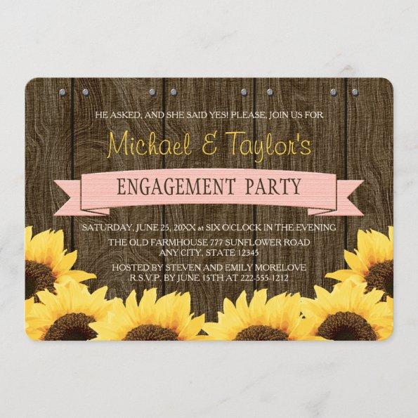 BLUSH PINK RUSTIC SUNFLOWER ENGAGEMENT PARTY Invitations