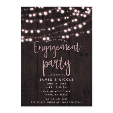 Blush Pink Rustic Wood & Lights Engagement Party Invitations