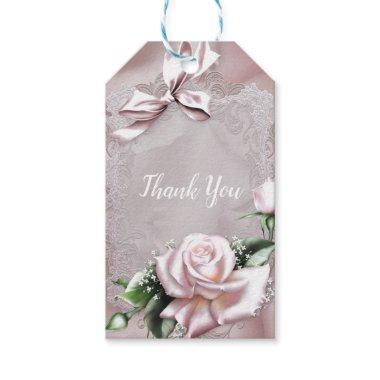 Blush Pink Satin Bow & Rose Romantic Wedding Favor Gift Tags