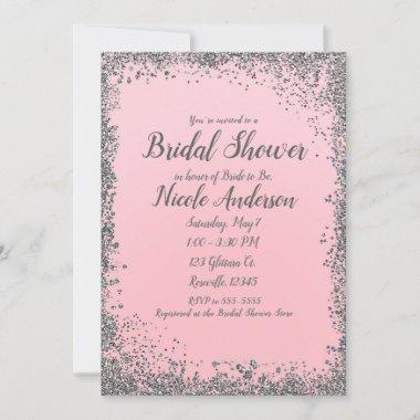 Blush Pink Silver Glitter Modern Bridal Shower Invitations