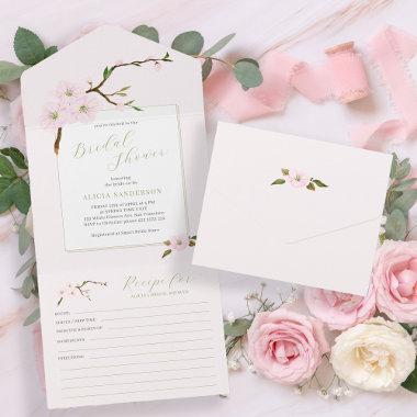 Blush pink spring floral bridal shower with recipe all in one Invitations