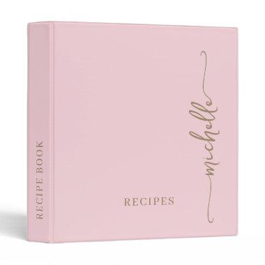 Blush Pink Stylish Monogram Cookbook Recipe 3 Ring Binder