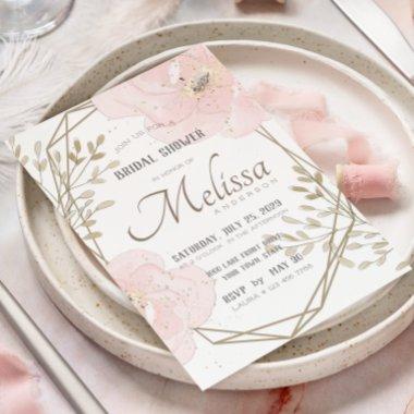 Blush Pink & Taupe Romantic Floral Bridal Shower Invitations