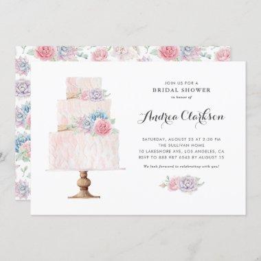 Blush Pink Tiered Cake Succulents Bridal Shower Invitations