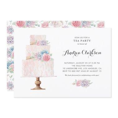 Blush Pink Tiered Cake Succulents Summer Tea Party Invitations