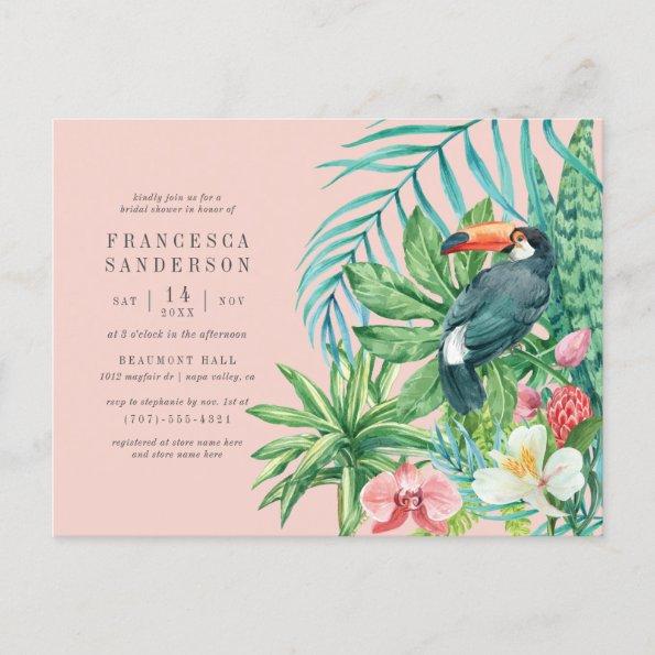 Blush Pink & Tropical Leaves Modern Bridal Shower Invitation PostInvitations