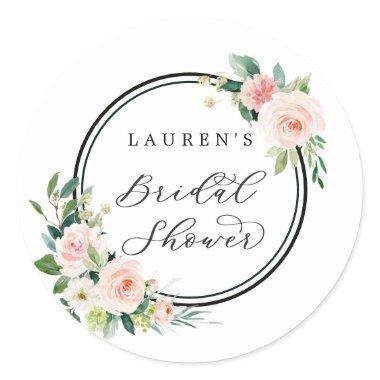 Blush Pink Watercolor Bloom Bridal Shower Classic Round Sticker