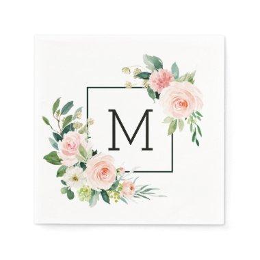 Blush Pink Watercolor Bloom Monogram Napkins