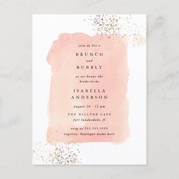 Blush Pink Watercolor Brunch Bubbly Bridal Shower Invitation PostInvitations