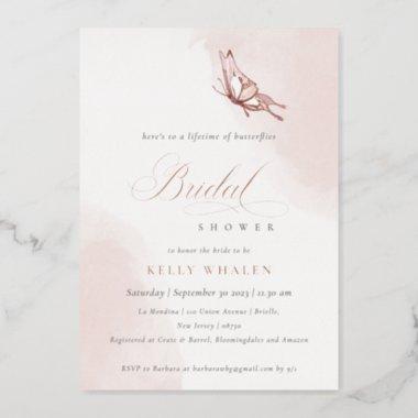 Blush Pink Watercolor Butterfly Bridal Shower Foil Invitations