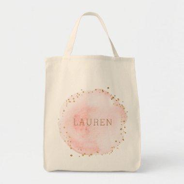 Blush Pink Watercolor Circle Personalized Grocery Tote Bag