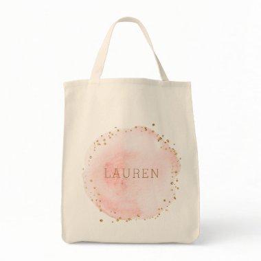 Blush Pink Watercolor Circle Personalized Grocery Tote Bag