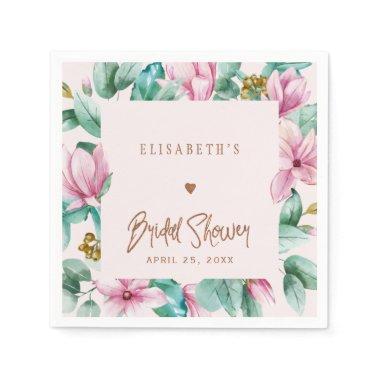Blush pink watercolor copper glitter bridal shower napkins
