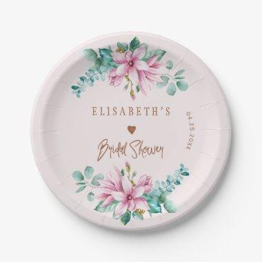 Blush pink watercolor copper glitter bridal shower paper plates