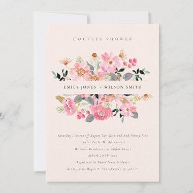 Blush Pink Watercolor Flora Couples Shower Invite