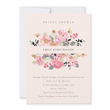 Blush Pink Watercolor Floral Bridal Shower Invite